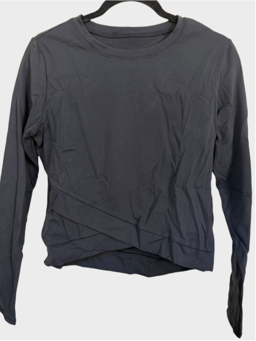 Size M Halara Plush Round Neck Crossover Hem Yoga Sports Top Black